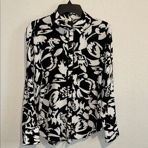 Black and White Long Sleeve Button Down Shirt with Mandarin Collar